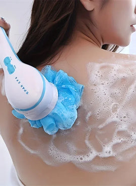 Long Handle Electric Spin Spa Brush for Body Cleansing, Exfoliation, and Massage